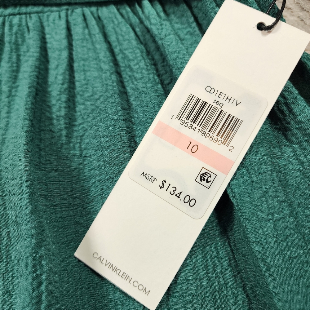 NWT CALVIN KLEIN Emerald Green Tiered Short Sleeve Midi Dress 10 - Picture 4 of 12